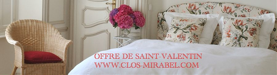 Chambre avec grand lit, chaise, fleurs, et decor blanc.