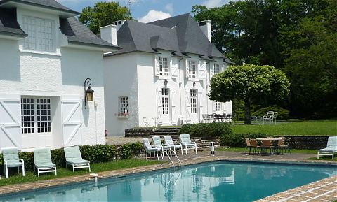 Swimming pool and chateau.